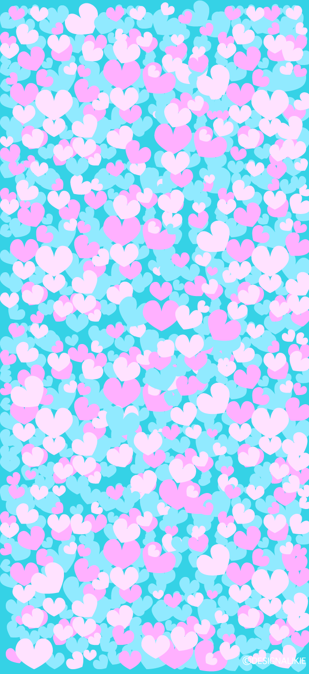 水色ピンクハート Iphone壁紙イラストのフリー素材 イラストイメージ