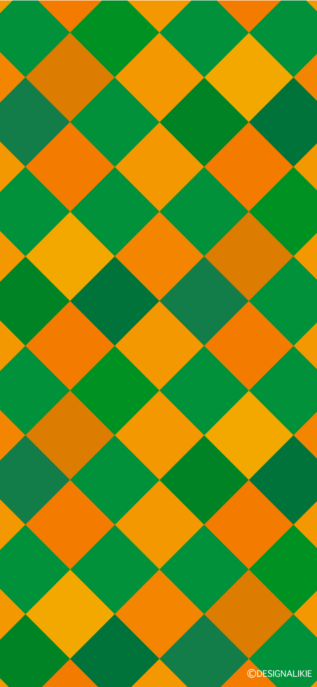 オレンジと緑チェック柄 iPhone壁紙