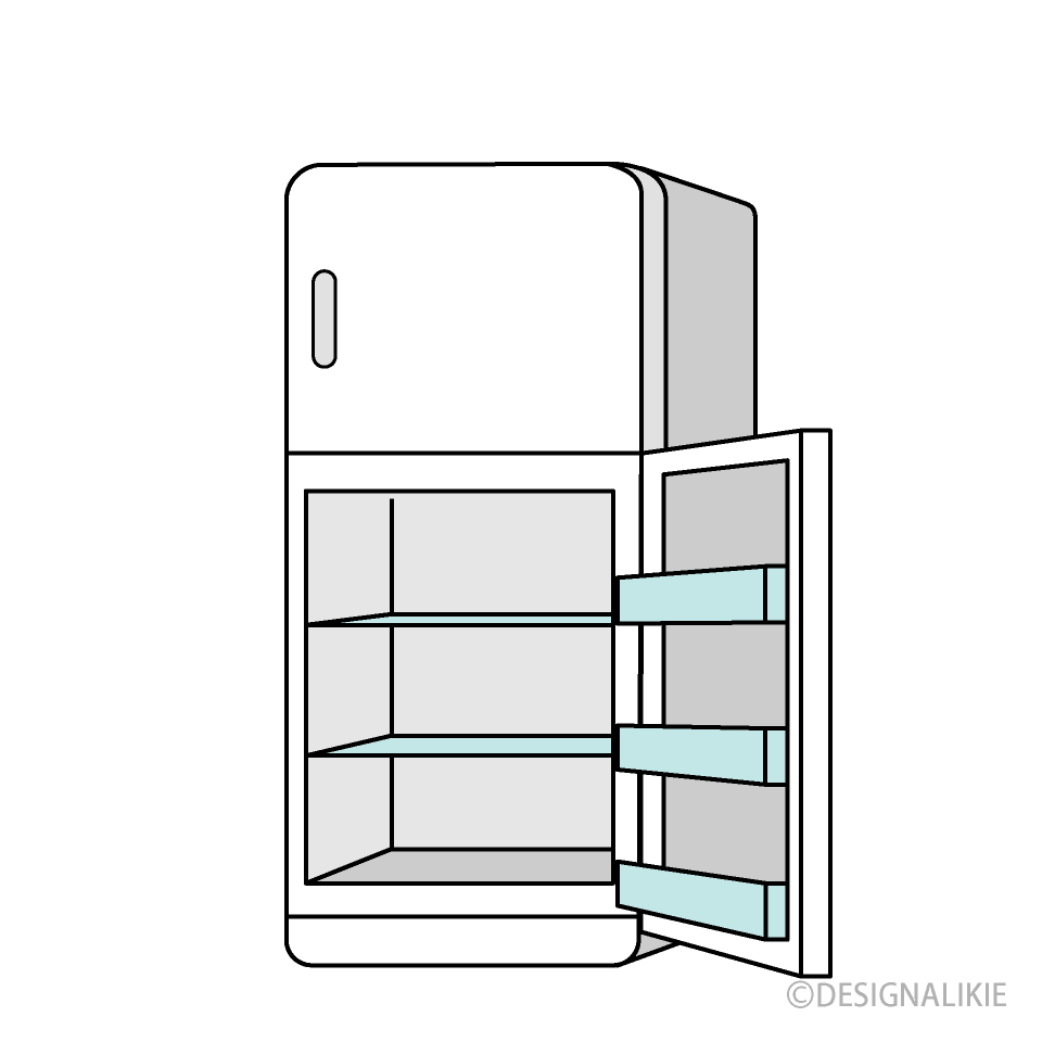 開いた小型冷蔵庫イラストのフリー素材 イラストイメージ