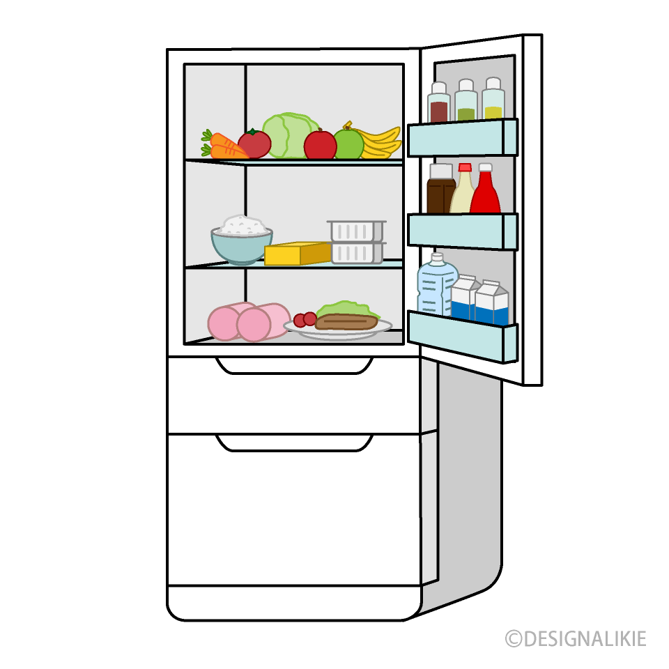 食材を入れた冷蔵庫イラストのフリー素材 イラストイメージ