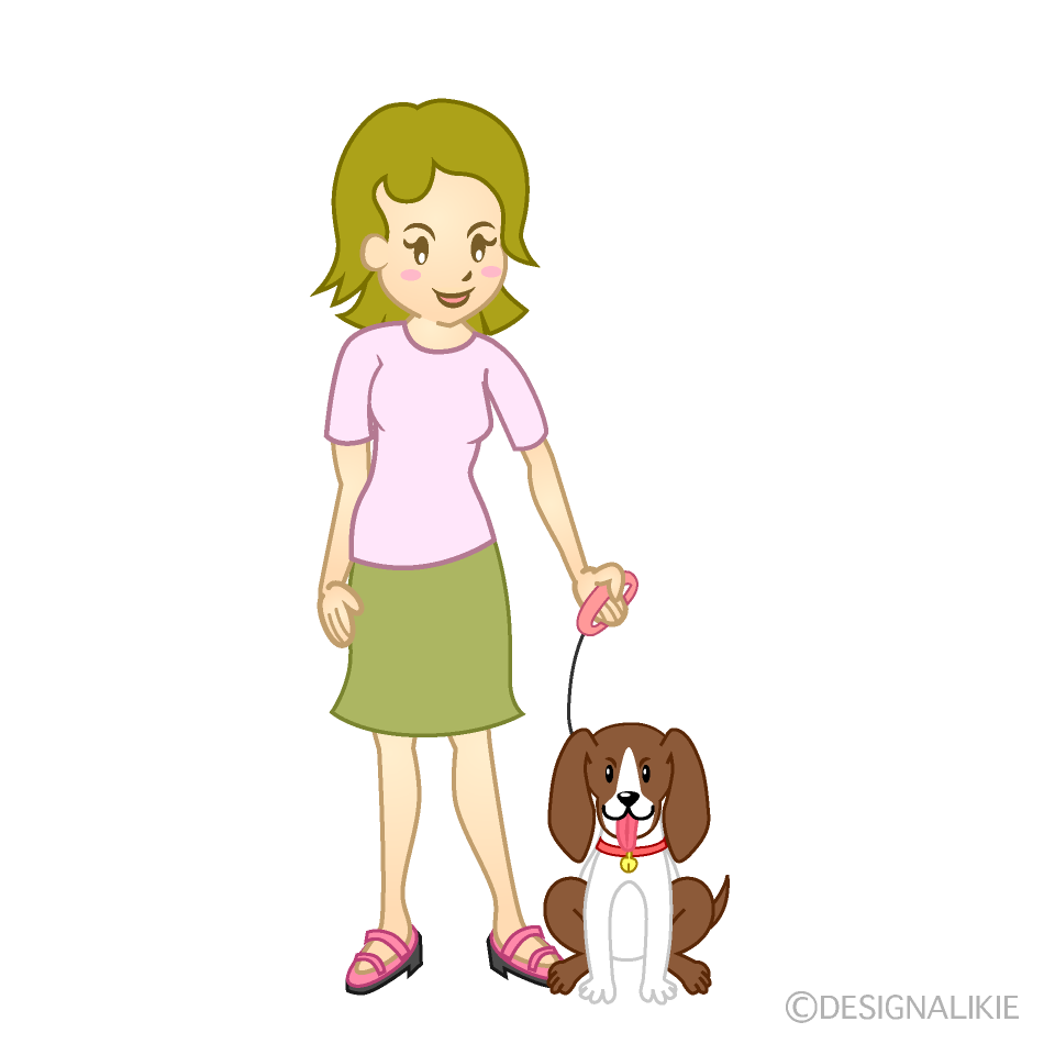 ペットの犬と女性イラストのフリー素材 イラストイメージ