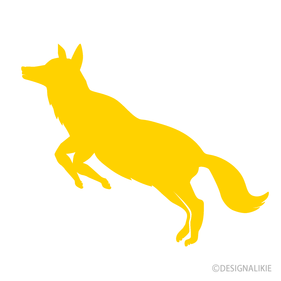 ジャンプする狐の黄色シルエット
