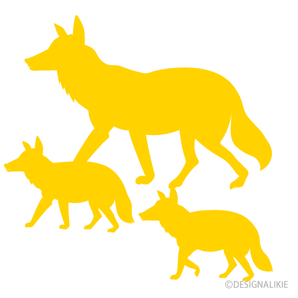親子狐の黄色シルエット