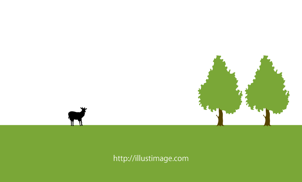 牛の牧場シルエット風景イラストのフリー素材 イラストイメージ