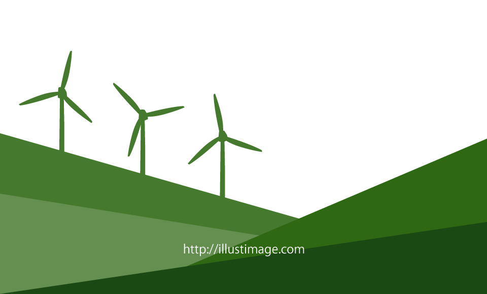 山の風力発電風車のシルエット風景の無料イラスト素材 イラストイメージ