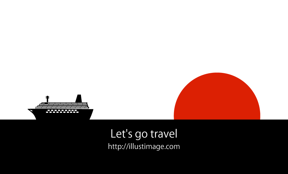 船と日の出のシルエット風景の無料イラスト素材 イラストイメージ
