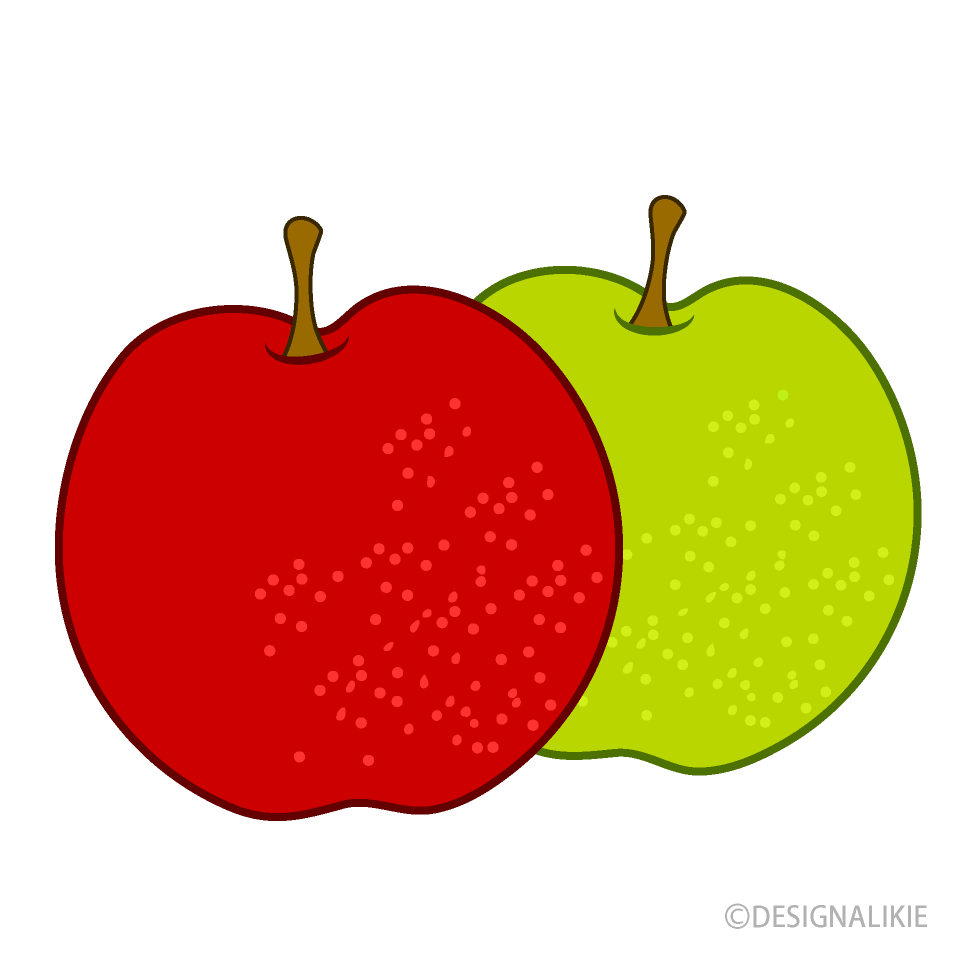 赤いリンゴと青いリンゴイラストのフリー素材 イラストイメージ