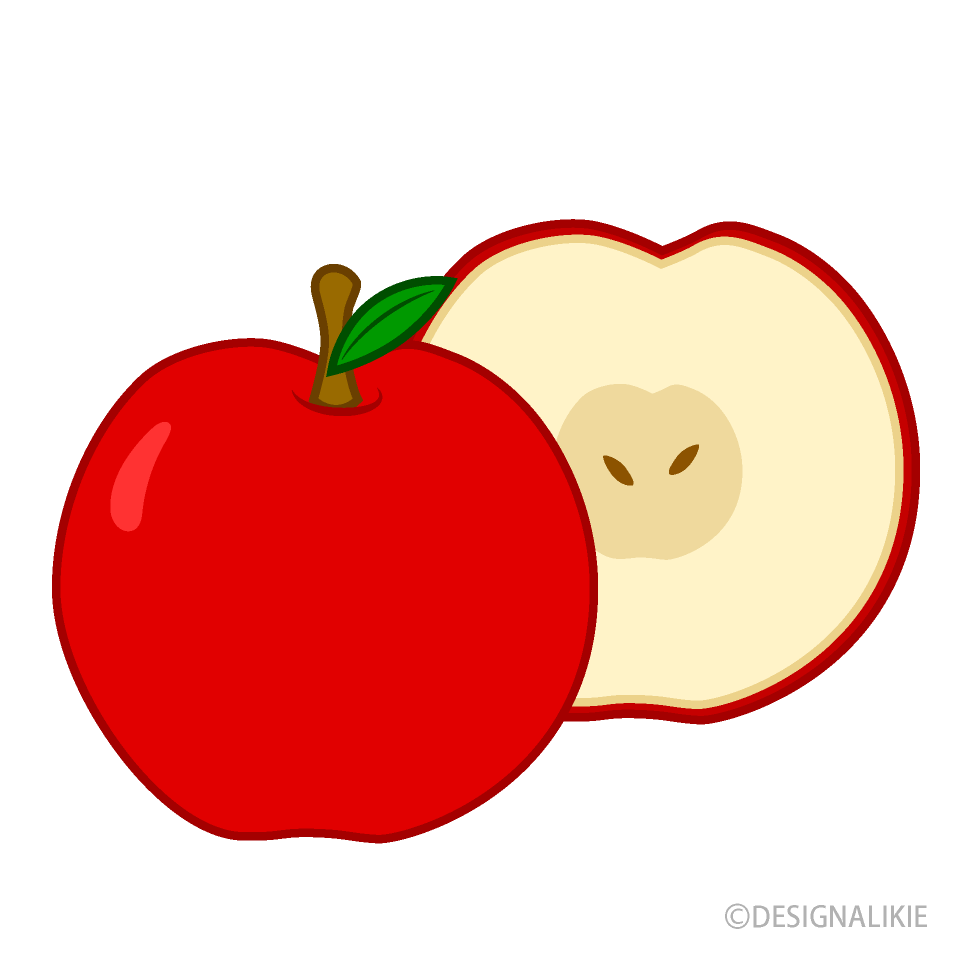 2つに切ったリンゴの無料イラスト素材 イラストイメージ