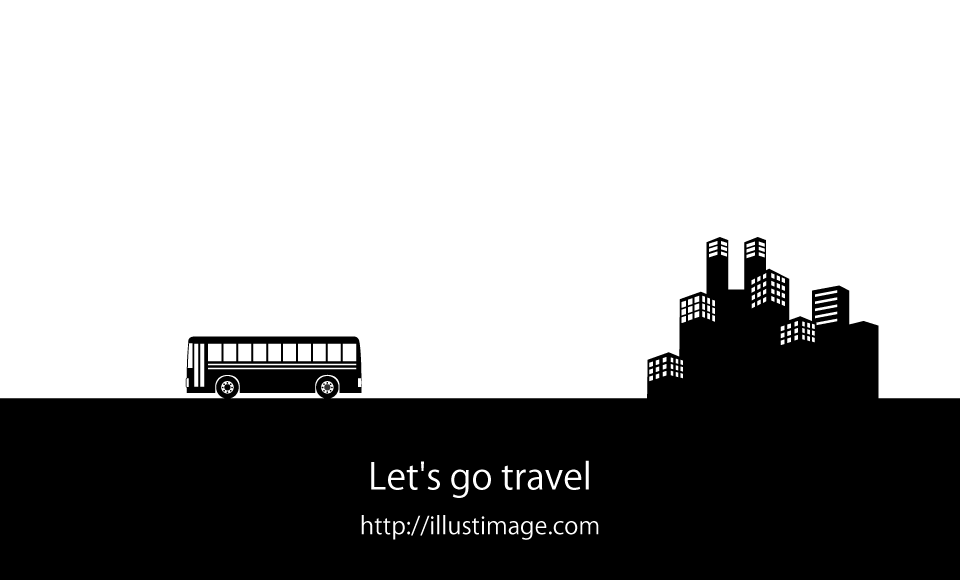 高速バスのシルエット風景イラストのフリー素材 イラストイメージ