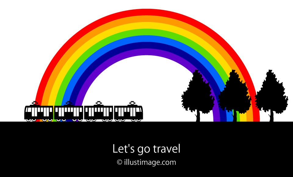 田舎を走る電車と虹