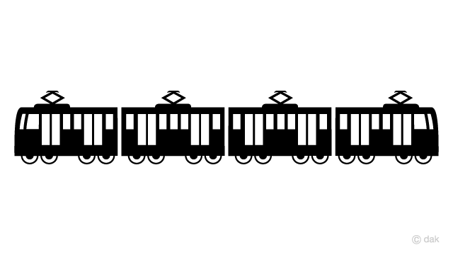 4両編成の電車シルエットイラストのフリー素材 イラストイメージ