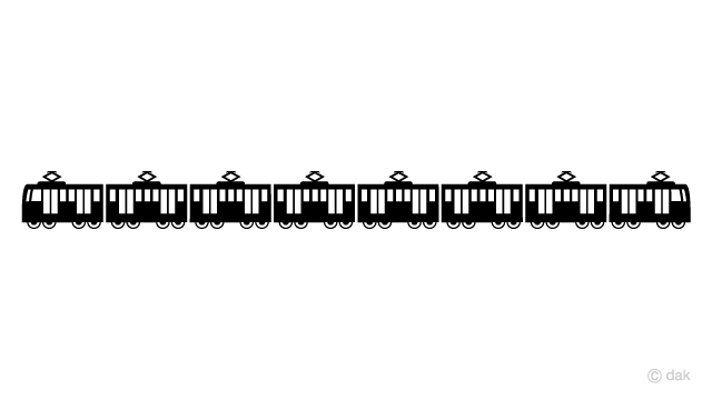 4両編成の電車シルエットイラストのフリー素材 イラストイメージ