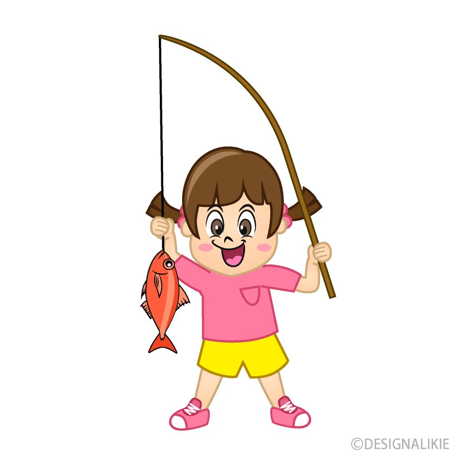 釣った魚に興奮する女の子