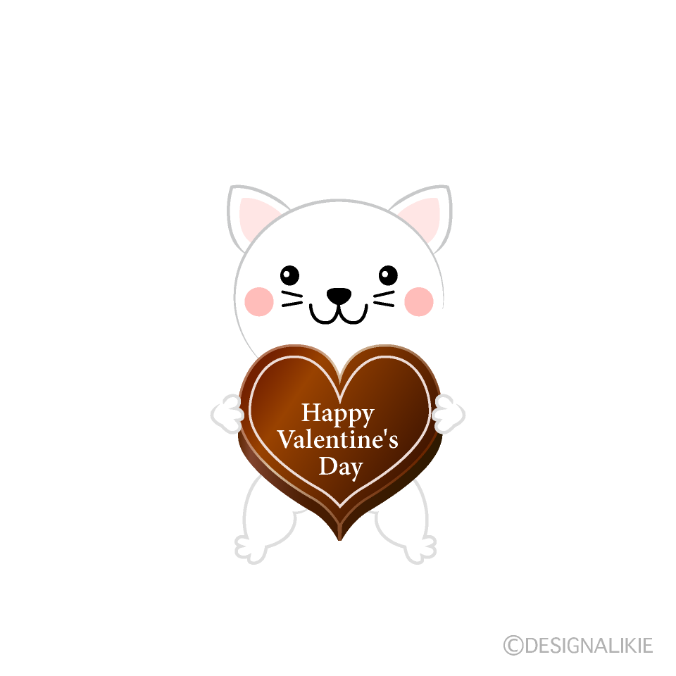 バレンタインチョコのネコの無料イラスト素材 イラストイメージ