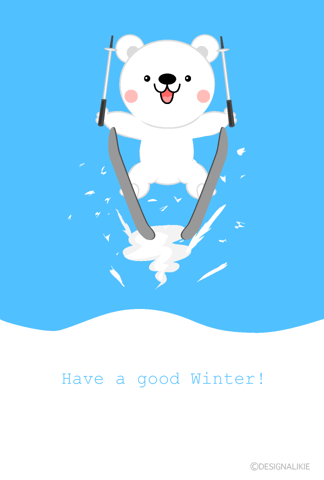 スキージャンプするシロクマの寒中見舞いの無料イラスト素材 イラストイメージ