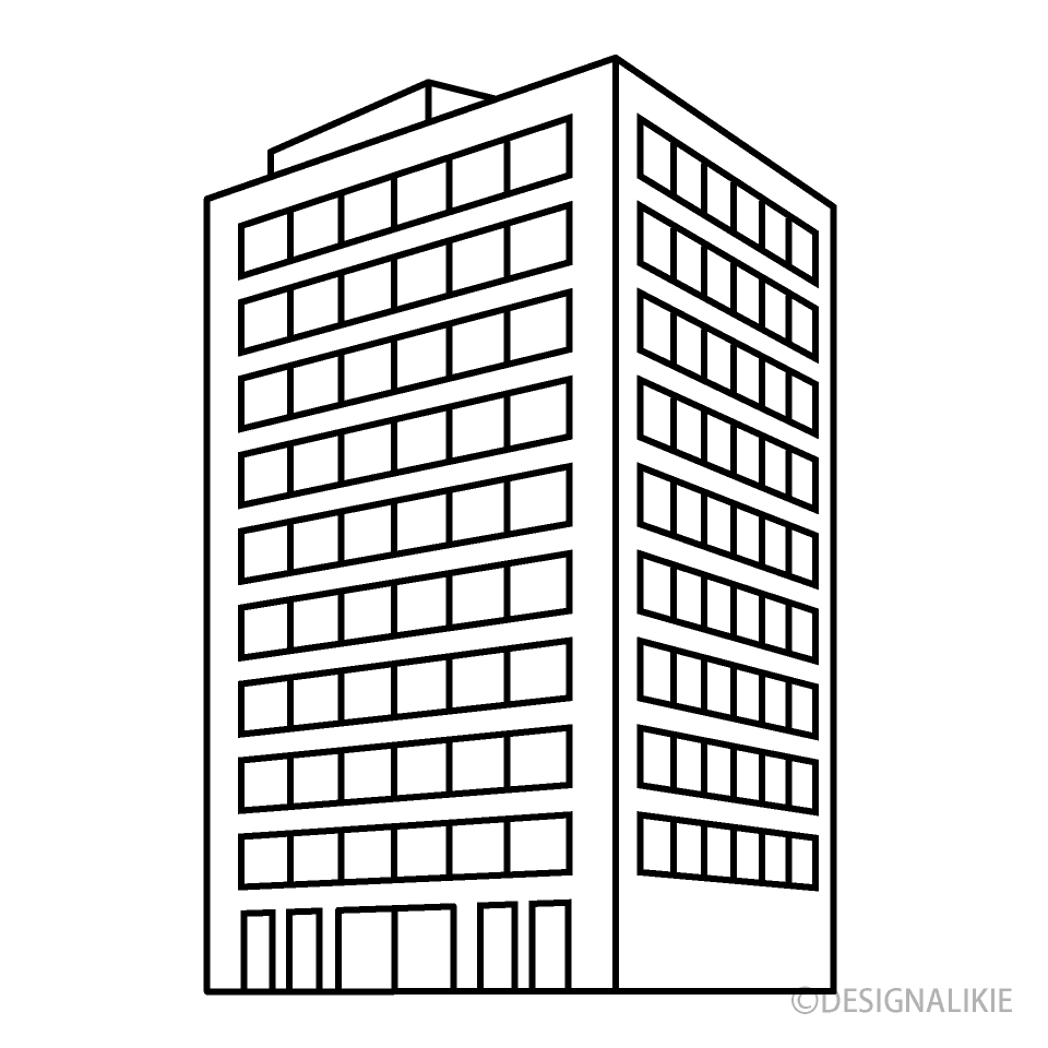 高い会社ビル（白黒）