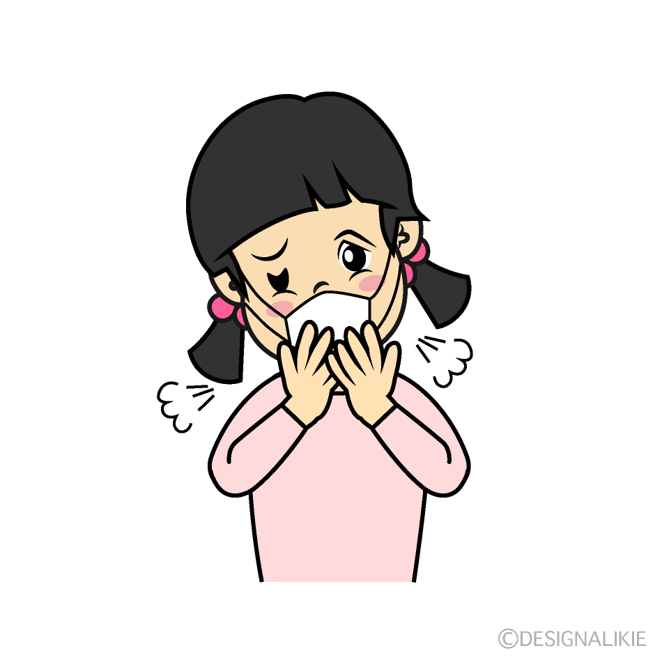 風邪で咳き込む女の子の無料イラスト素材 イラストイメージ