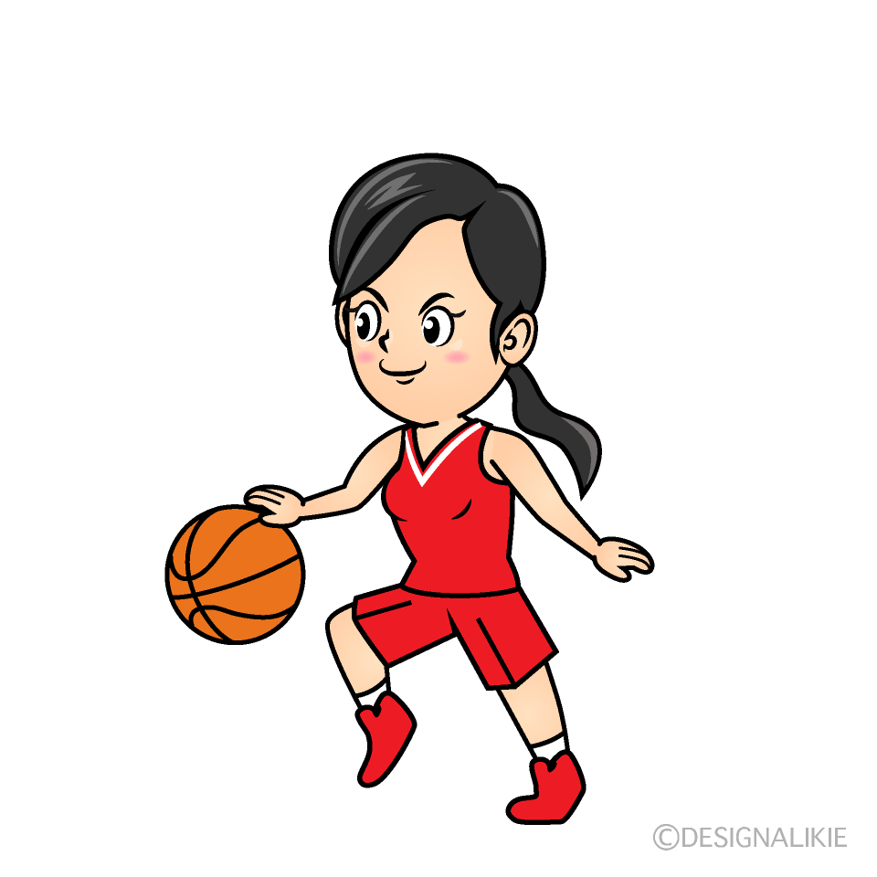 ドリブルする女子バスケ選手（横）