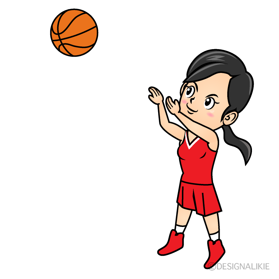 スリーポイントシュートする女子バスケ選手