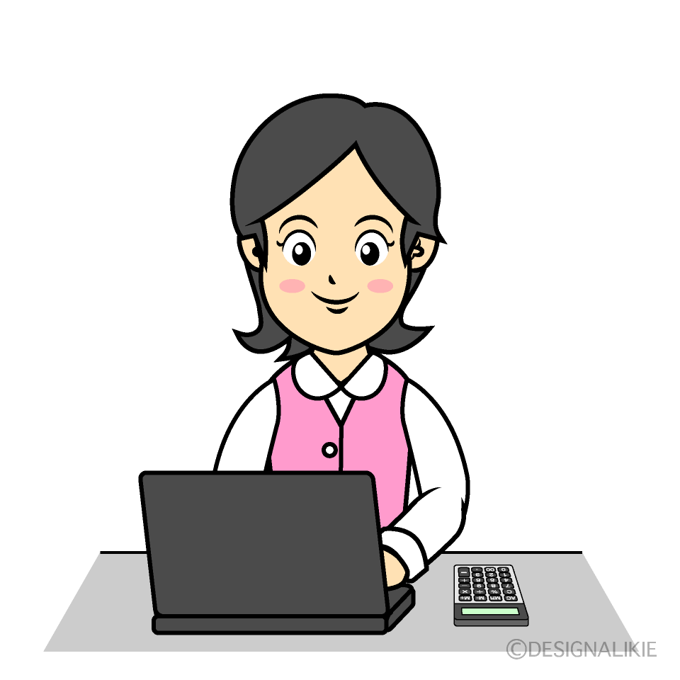 パソコン入力する経理の女性の無料イラスト素材 イラストイメージ