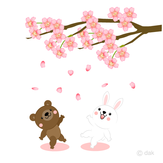 お花見するクマとウサギイラストのフリー素材 イラストイメージ