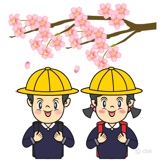 桜咲く小学生入学式の無料イラスト素材 イラストイメージ