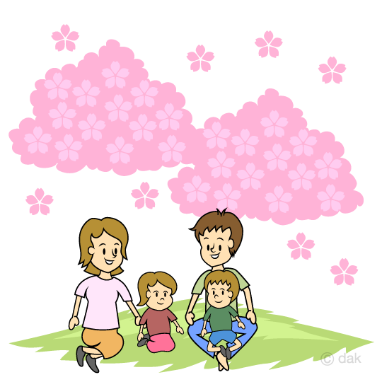 家族のお花見イラストのフリー素材 イラストイメージ
