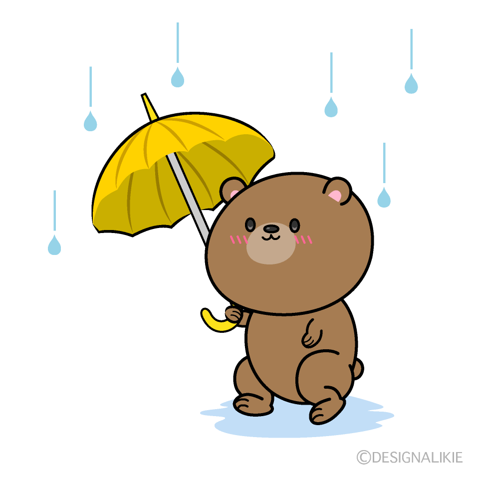 歩く雨の日のクマ