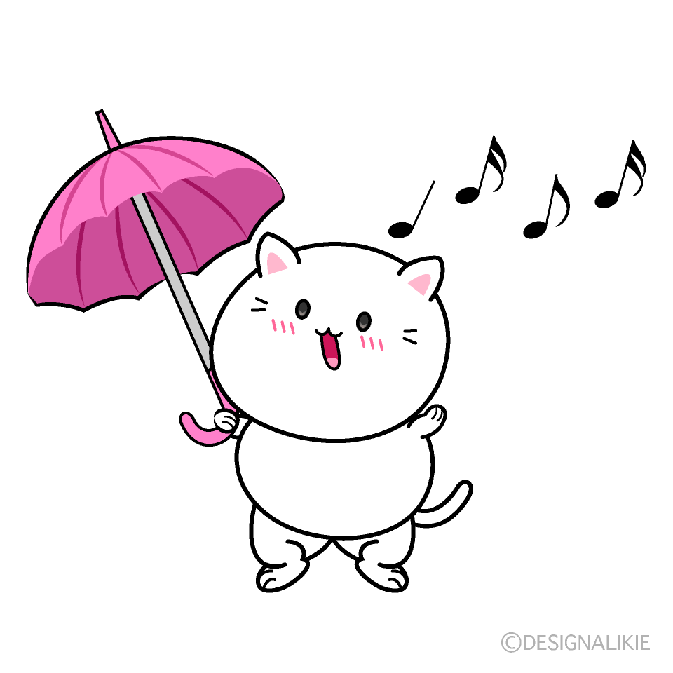 歌う雨の日のネコ