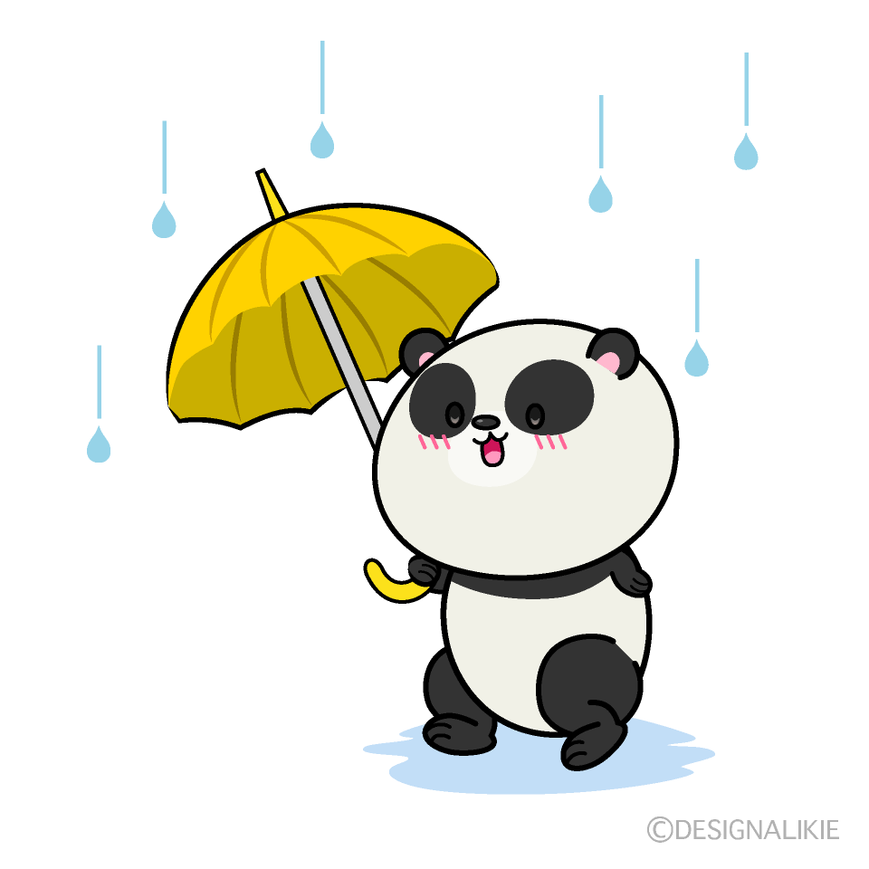 歩く雨の日のパンダ