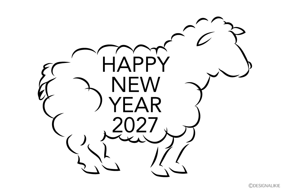 線画の羊のモノクロ年賀状