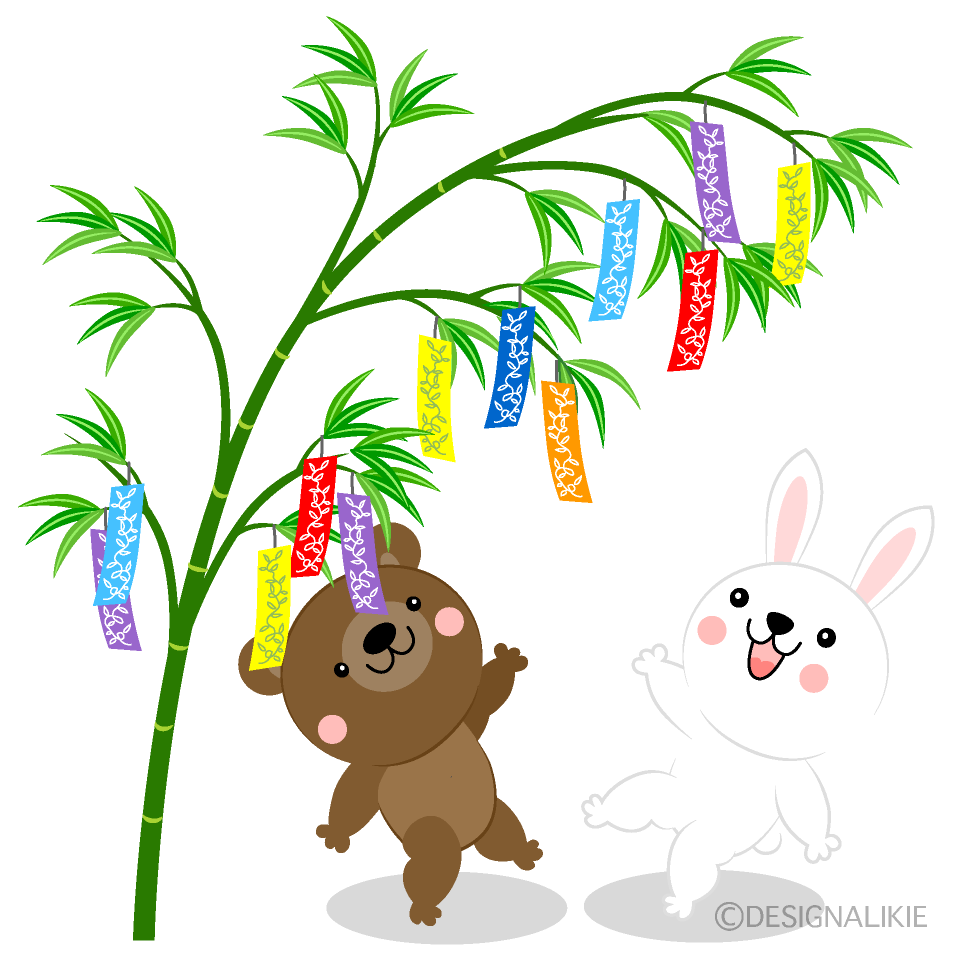 七夕を楽しむクマとウサギの無料イラスト素材 イラストイメージ