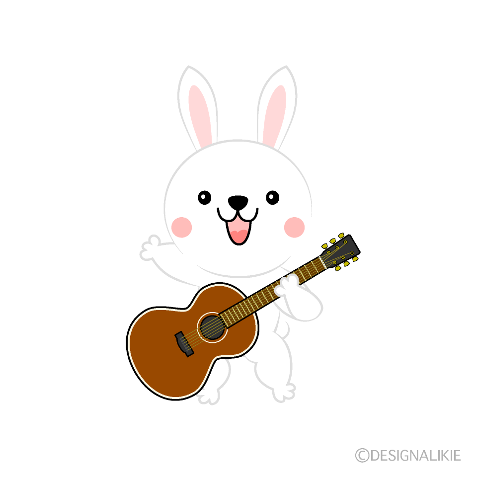 可愛いウサギのギタリストイラストのフリー素材 イラストイメージ