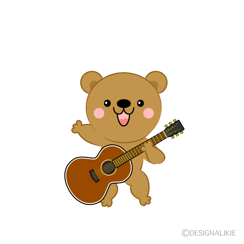 可愛い クマのギタリストの無料イラスト素材 イラストイメージ