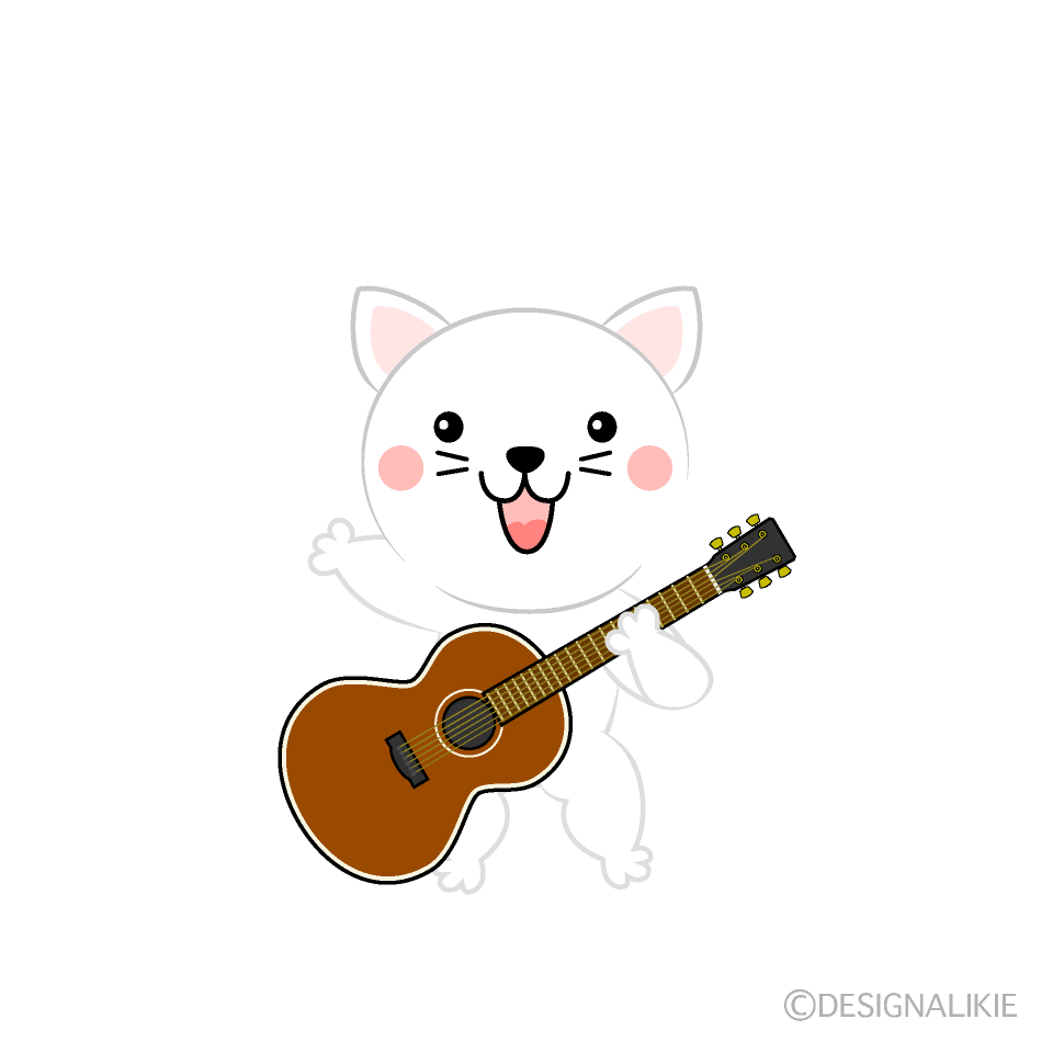 可愛い白ネコのギタリストイラストのフリー素材 イラストイメージ