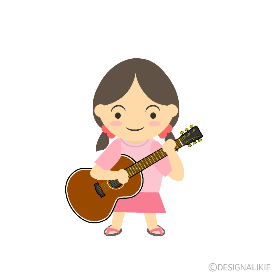 女の子のギタリストイラストのフリー素材 イラストイメージ