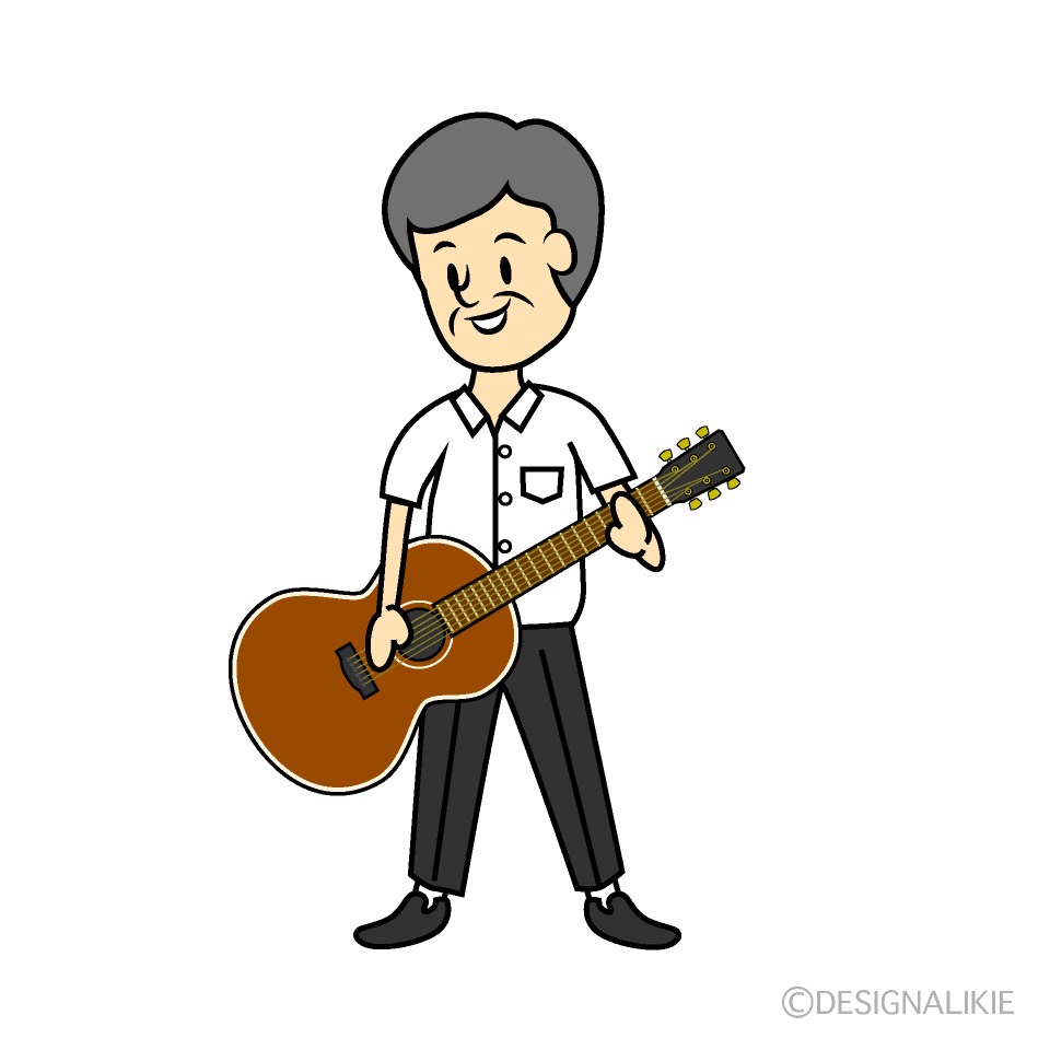 年配男性のギタリストイラストのフリー素材 イラストイメージ