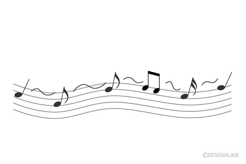 音符が流れる楽譜の無料イラスト素材 イラストイメージ