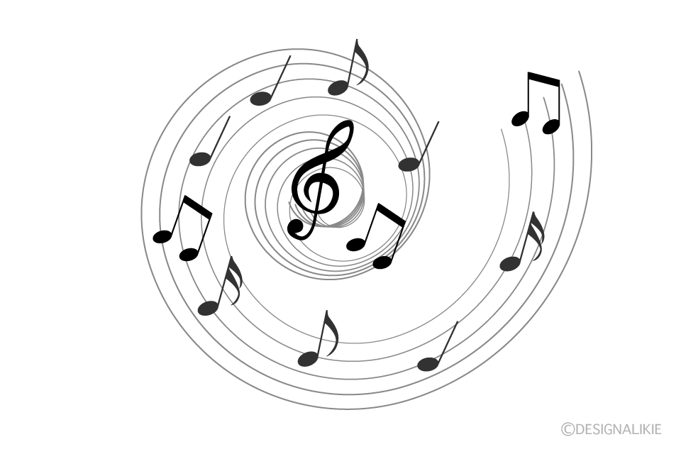 渦巻く楽譜の音符イラストのフリー素材 イラストイメージ