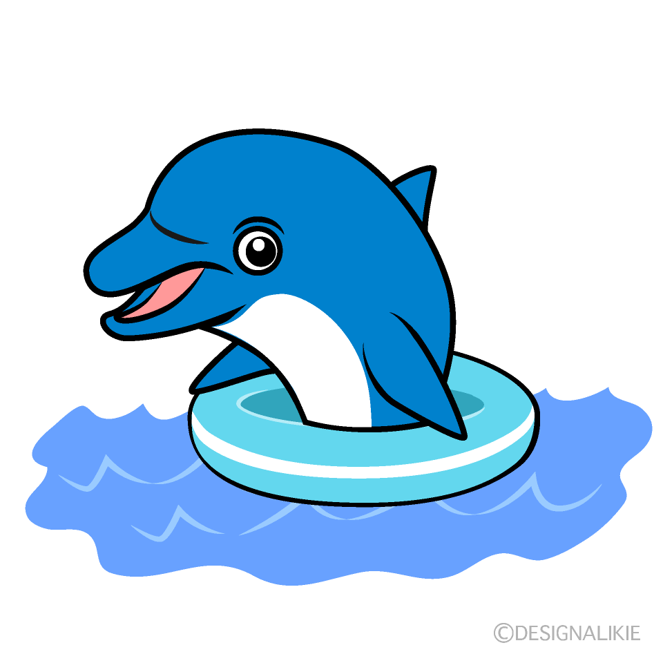 浮き輪をしたイルカの無料イラスト素材 イラストイメージ
