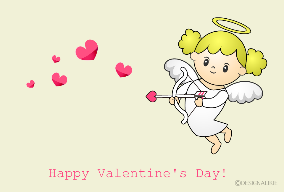 可愛い恋愛天使のバレンタインカードの無料イラスト素材 イラストイメージ