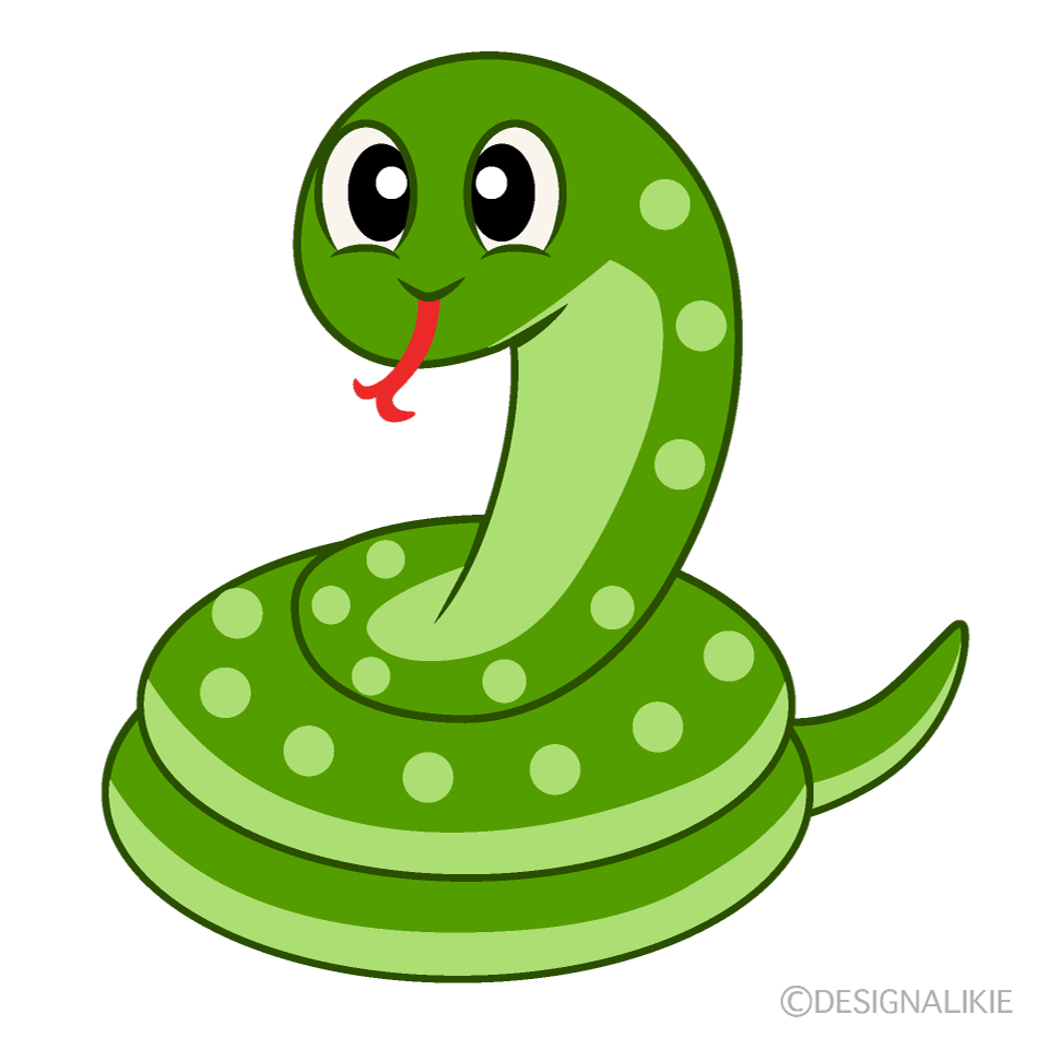 とぐろを巻いた可愛い蛇キャラクターイラストのフリー素材 イラストイメージ