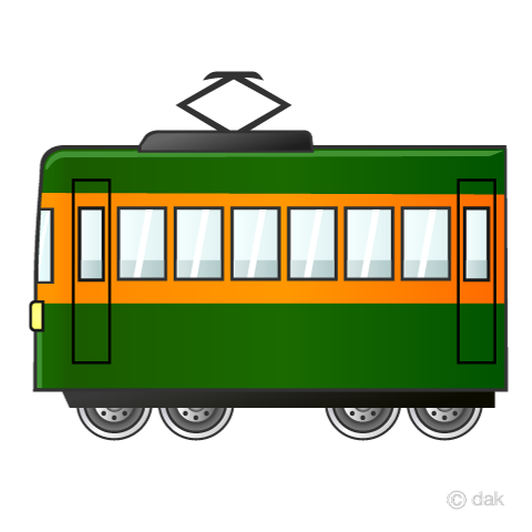 オレンジと緑の電車イラストのフリー素材 イラストイメージ