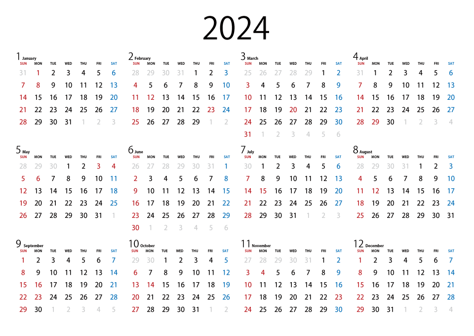 シンプルな2020年カレンダーの無料イラスト素材 イラストイメージ