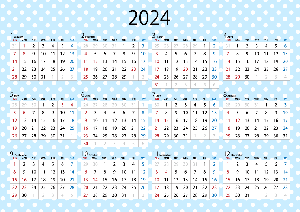 水玉の2022年カレンダーイラストのフリー素材｜イラストイメージ