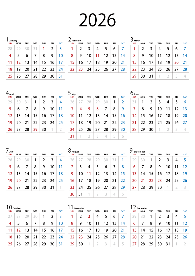 縦長の2024年カレンダー