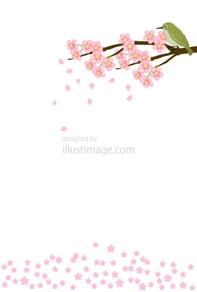 桜とウグイスのメッセージカードイラストのフリー素材 イラストイメージ