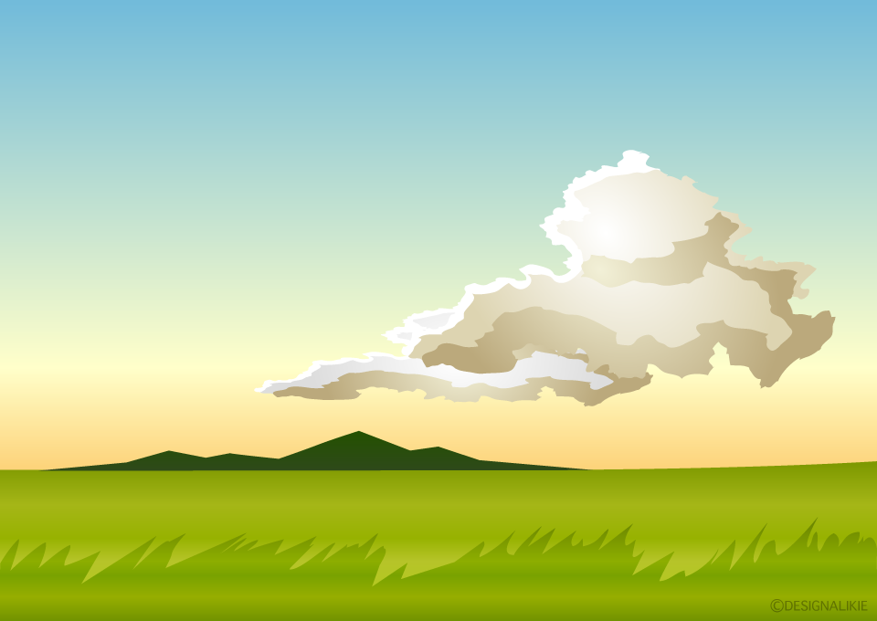 夕日の草原風景イラストのフリー素材 イラストイメージ