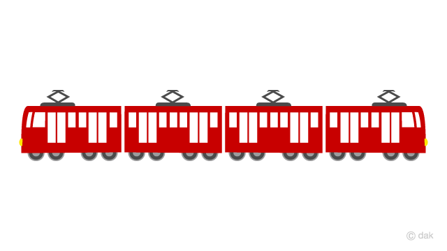 4両編成のかわいい電車イラストのフリー素材 イラストイメージ