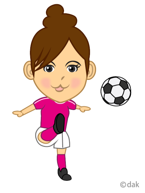 シュートする女子サッカー選手の似顔絵の無料イラスト素材 イラスト